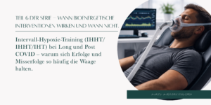 Mann während einer IHHT-Anwendung mit Atemmaske und Monitoring als Symbol für individuell dosierte Hypoxie bei Long und Post COVID Bildunterschrift: